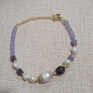 Amethyst And Freshwater Pearls Beaded Bracelet